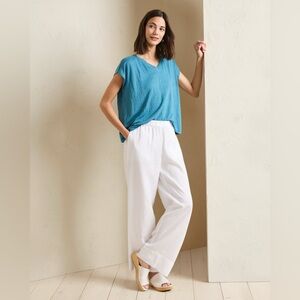 NEW Eileen Fisher 100% Organic Linen Wide Leg Pants in White Full Length 1X
